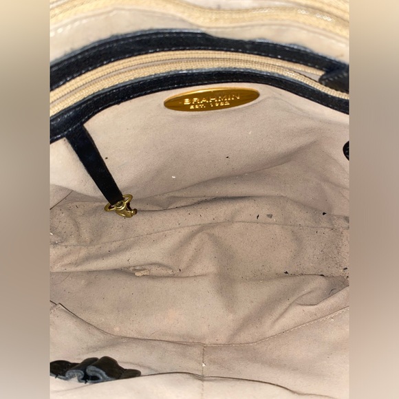 Brahmin Tuscan Shoulder Bag Pecan Croc Black Leather Purse - Picture 11 of 14